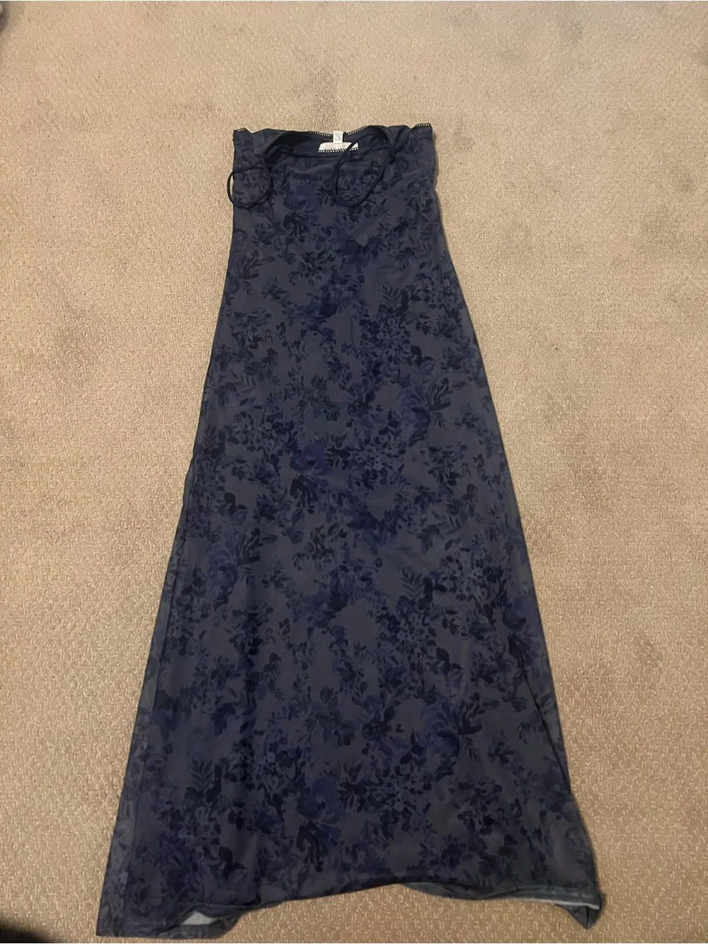 Navy Floral Slip Maxi Dress with Side Slit - Picture 2 of 3